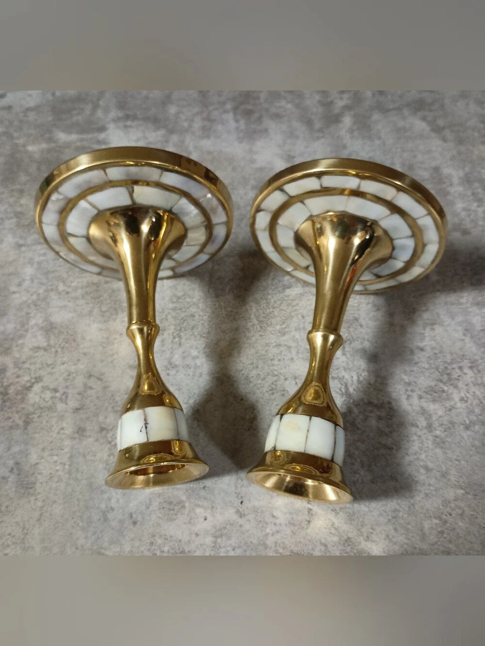 Brass and White Inlaid Candle Holders - Elegant Home Accent